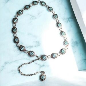 Belt ~ Turquoise Flower & Silver ~ Concho Chain Belt ~ Women’s ~Medium to Large